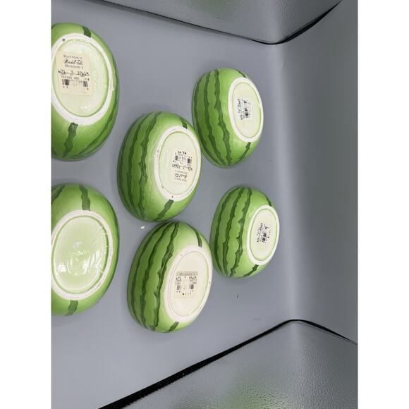 Vintage Watermelon Bowls Set of 6 Ceramic Oval Fruit Dessert Dayton’s Hudson’s - Picture 6 of 8